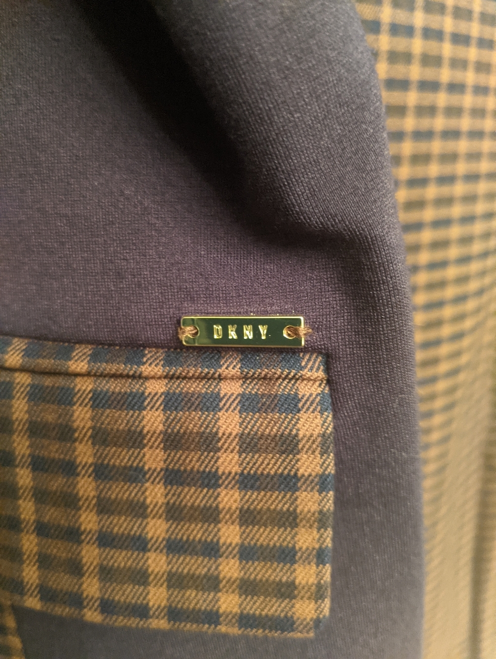 DKNY Women's Brown & Navy Checked Blazer - Picture 5 of 8
